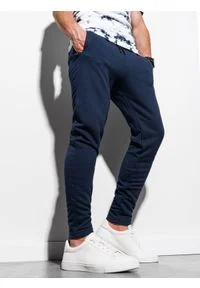 Ombre Clothing - Spodnie męskie dresowe P1004 - granatowe - XXL. Kolor: niebieski. Materiał: dresówka. Styl: klasyczny