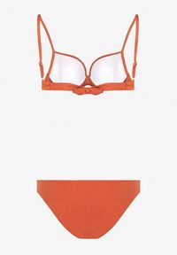 Renee - Pomarańczowe Dwuczęściowe Bikini Biustonosz z Plecionym Przodem na Regulowanych Ramiączkach Majtki Figi Ozdobiony Metaliczną Nicią Karetes. Kolor: pomarańczowy. Wzór: aplikacja #2