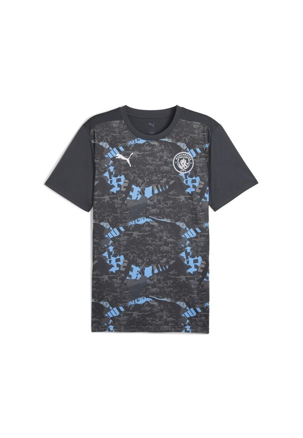 Puma - Męska koszulka przedmeczowa Manchester City PUMA. Kolor: szary. Wzór: nadruk. Sport: piłka nożna