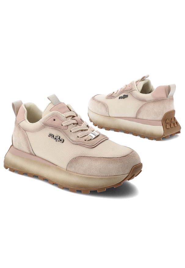 Sneakersy damskie Filippo, skóra naturalna i zamszowa wstawki sznurowany fason gruba amortyzująca podeszwa bieżnikowana podeszwa, beżowe, DP7754/26. Okazja: na spacer, na co dzień. Zapięcie: sznurówki. Kolor: beżowy. Materiał: zamsz, skóra. Szerokość cholewki: normalna. Styl: casual, klasyczny