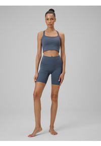 4f - 4F Legginsy kolarki do jogi damskie - fioletowe XS. Stan: podwyższony. Kolor: fioletowy. Materiał: włókno, skóra. Długość: długie. Wzór: gładki. Sport: joga i pilates #1