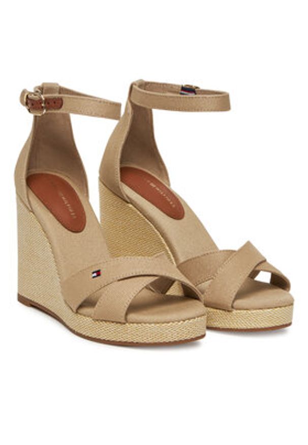 TOMMY HILFIGER - Tommy Hilfiger Sandały Flag High Wedge Espad Crisscross FW0FW08661 Beżowy. Kolor: beżowy. Materiał: materiał