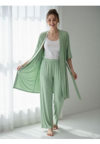 Sinsay - Spodnie piżamowe z szeroką nogawką - zielony. Kolor: zielony