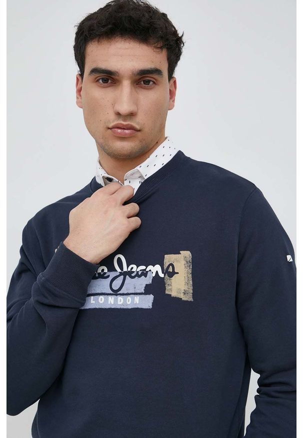 Pepe Jeans bluza bawełniana Alexander męska kolor granatowy z nadrukiem. Kolor: niebieski. Materiał: bawełna. Wzór: nadruk