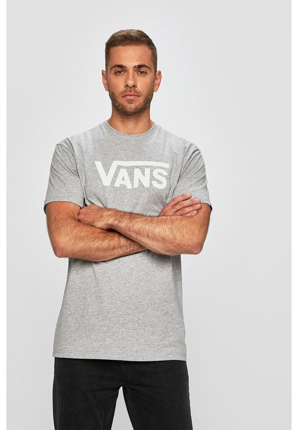 Vans - T-shirt. Okazja: na co dzień. Kolor: szary. Materiał: dzianina. Wzór: nadruk. Styl: casual