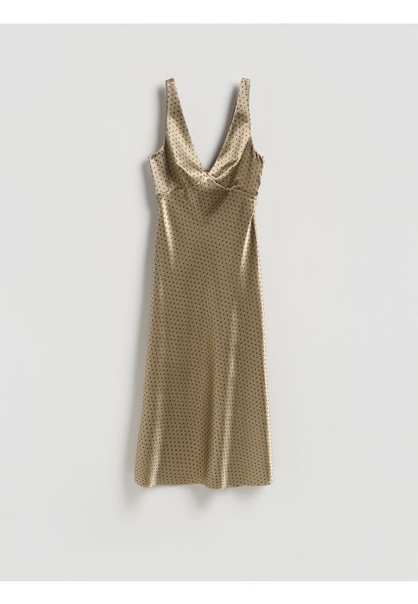 Reserved - Sukienka midi w groszki - wielobarwny. Materiał: tkanina. Wzór: grochy. Długość: midi