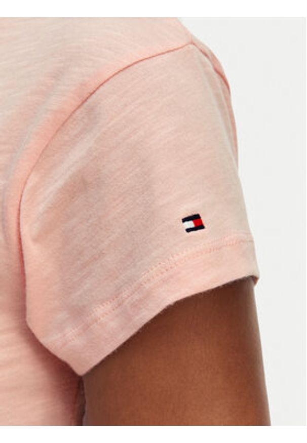 TOMMY HILFIGER - Tommy Hilfiger T-Shirt WW0WW48702 Różowy jasny Slim Fit. Kolor: różowy. Materiał: bawełna