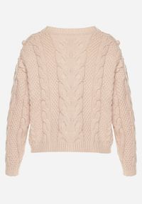 Born2be - Beżowy Sweter z Wiskozą i Wełną Aplikacją 3D i Tłoczeniem Vaishira. Kolor: beżowy. Materiał: wiskoza, wełna. Wzór: aplikacja. Sezon: zima #3