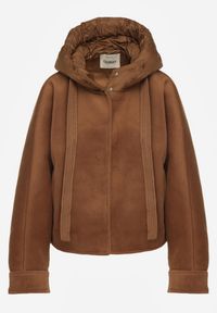 Renee - Brązowa Nietoperzowa Kurtka Przejściowa z Kapturem Amiree. Okazja: na co dzień. Typ kołnierza: kaptur. Kolor: brązowy. Materiał: dzianina. Długość: krótkie. Styl: casual #3