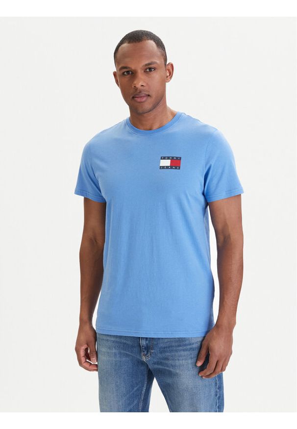 Tommy Jeans T-Shirt DM0DM20740 Niebieski Slim Fit. Kolor: niebieski. Materiał: bawełna
