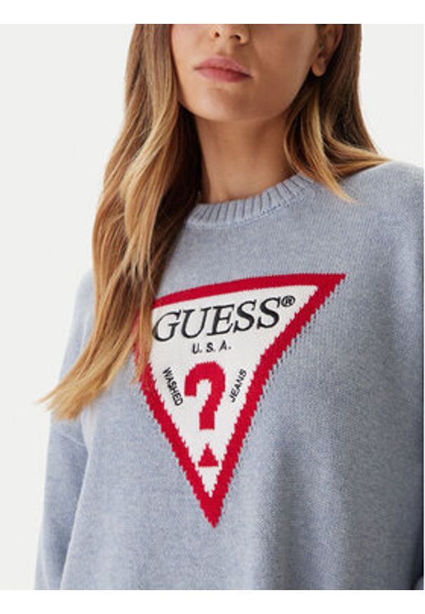 Guess Jeans Sweter W4BR12 Z3HM1 Niebieski Relaxed Fit. Kolor: niebieski. Materiał: bawełna