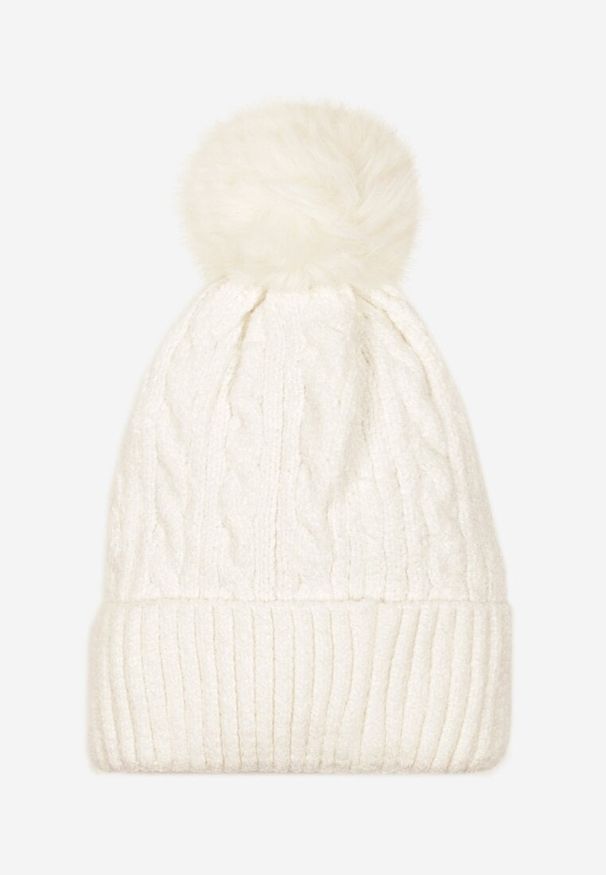 Born2be - Jasnobeżowa Czapka z Pomponem Zdobiona Warkoczowym Splotem Emmirae. Kolor: beżowy. Materiał: dzianina, jeans. Wzór: aplikacja, ze splotem. Styl: klasyczny, casual, elegancki, sportowy