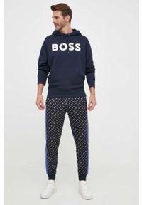 BOSS Orange - BOSS bluza bawełniana BOSS ORANGE męska kolor granatowy z kapturem z nadrukiem. Typ kołnierza: kaptur. Kolor: niebieski. Materiał: bawełna. Wzór: nadruk #5