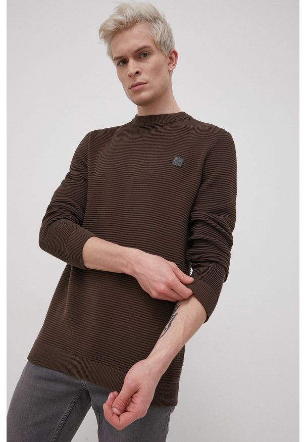 !SOLID - Solid Sweter bawełniany męski kolor brązowy. Okazja: na co dzień. Kolor: brązowy. Materiał: bawełna. Długość rękawa: długi rękaw. Długość: długie. Styl: casual
