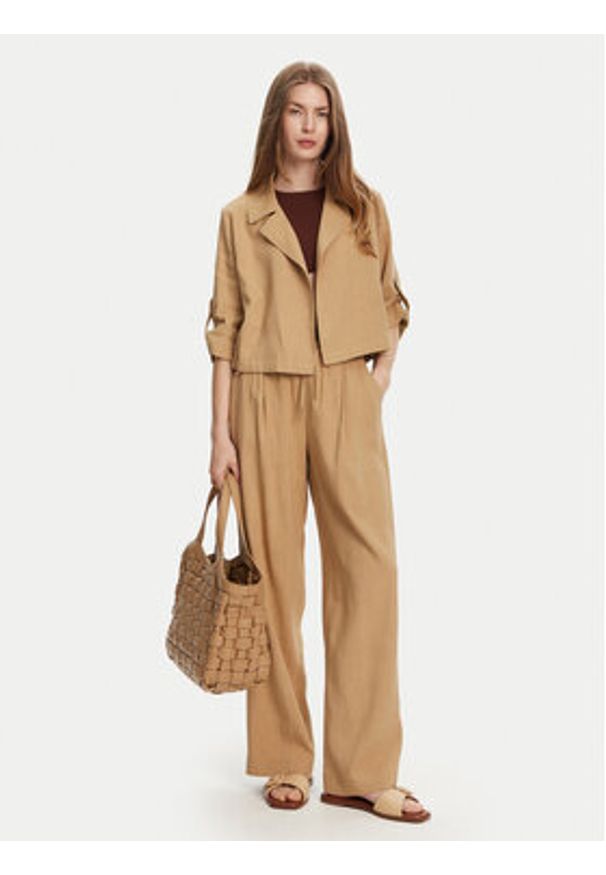 Marella Spodnie materiałowe Fred 2513131085 Beżowy Wide Leg. Kolor: beżowy. Materiał: wiskoza, len