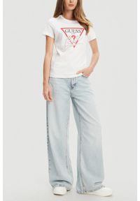 Guess - GUESS Biały damski t-shirt Pearls Love, Rozmiar M. Kolor: biały #5