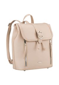 ROVICKY - Beżowy, niewielki plecak damski ze skóry ekologicznej wyposażony w nóżki ochronne Rovicky R-L61409. Kolor: beżowy. Materiał: skóra ekologiczna #1