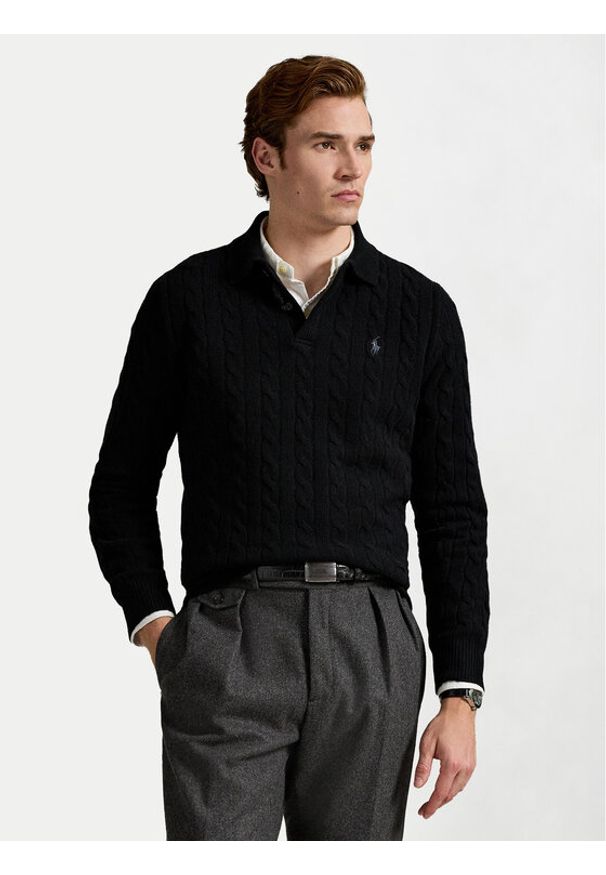 Polo Ralph Lauren Sweter 710974165001 Czarny Regular Fit. Typ kołnierza: polo. Kolor: czarny. Materiał: wełna