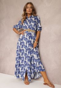 Renee - Niebieska Koszulowa Sukienka Maxi z Guzikami i Podpinanymi Rękawami Jaye. Kolor: niebieski. Typ sukienki: koszulowe. Styl: boho. Długość: maxi #7