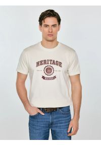 Big-Star - Koszulka męska z nadrukiem kremowa Feren 103. Okazja: na co dzień. Kolor: kremowy. Materiał: bawełna, jeans. Długość: długie. Wzór: nadruk. Styl: casual, klasyczny #1