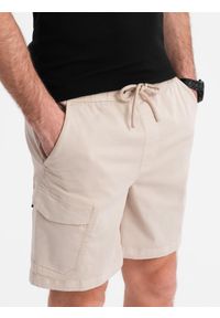 Ombre Clothing - Szorty męskie o luźnym kroju z kieszeniami typu cargo – kremowe V1 - Rozmiar: XL. Okazja: na co dzień. Kolor: kremowy. Materiał: tkanina, dzianina, materiał, bawełna, elastan. Sezon: lato. Styl: klasyczny, casual, elegancki #8