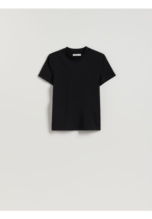 Reserved - T-shirt slim fit - czarny. Kolor: czarny. Materiał: bawełna, dzianina