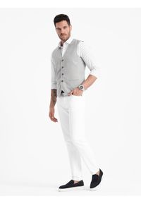 Ombre Clothing - Garniturowa żakardowa męska kamizelka bez klap - jasnoszara V1 OM-BLZV-0106 - XXL. Kolor: szary. Materiał: żakard. Wzór: gładki #4
