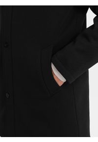 Ombre Clothing - Męski ocieplany płaszcz z kapturem i krytym zamkiem - czarny V1. Typ kołnierza: kaptur. Kolor: czarny. Materiał: tkanina, poliester #8