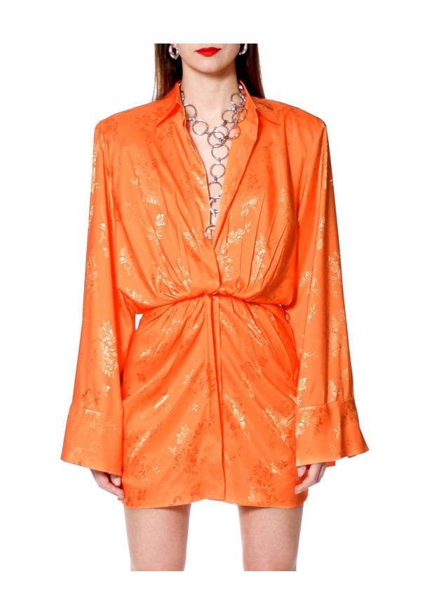 AGGI - Pomarańczowa sukienka z jedwabiem Jada. Kolor: pomarańczowy. Materiał: jedwab. Wzór: kwiaty. Typ sukienki: koszulowe. Długość: mini