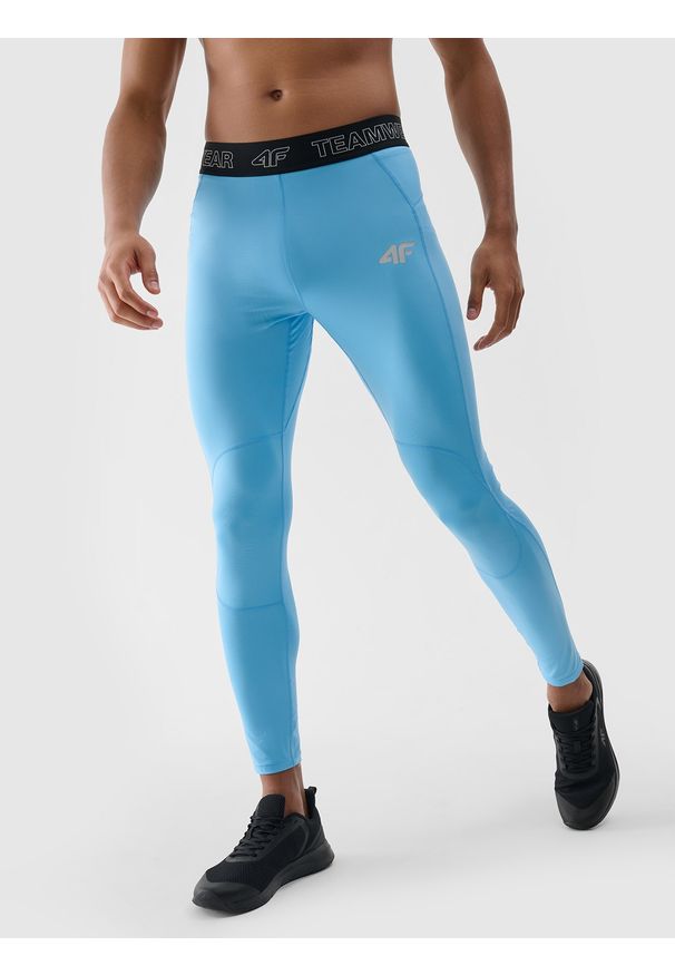 4f - 4F Legginsy treningowe szybkoschnące męskie - niebieskie 4XL. Kolor: niebieski. Materiał: dzianina, materiał, elastan, syntetyk. Wzór: jednolity, gładki, ze splotem. Sport: fitness