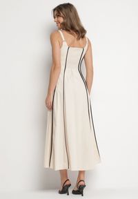 Born2be - Jasnobeżowa Rozkloszowana Sukienka z Wiskozą w Pionowe Paski Gonavirae. Kolor: beżowy. Materiał: wiskoza. Długość rękawa: na ramiączkach. Wzór: paski. Sezon: wiosna, lato. Styl: elegancki #7
