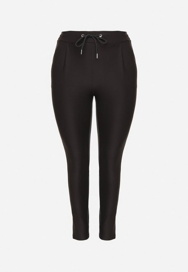 Born2be - Ciemnoszare Spodnie z Bawełną Wysokim Stanem i Wiązaniem Dannaria. Stan: podwyższony. Kolor: szary. Materiał: bawełna. Styl: elegancki