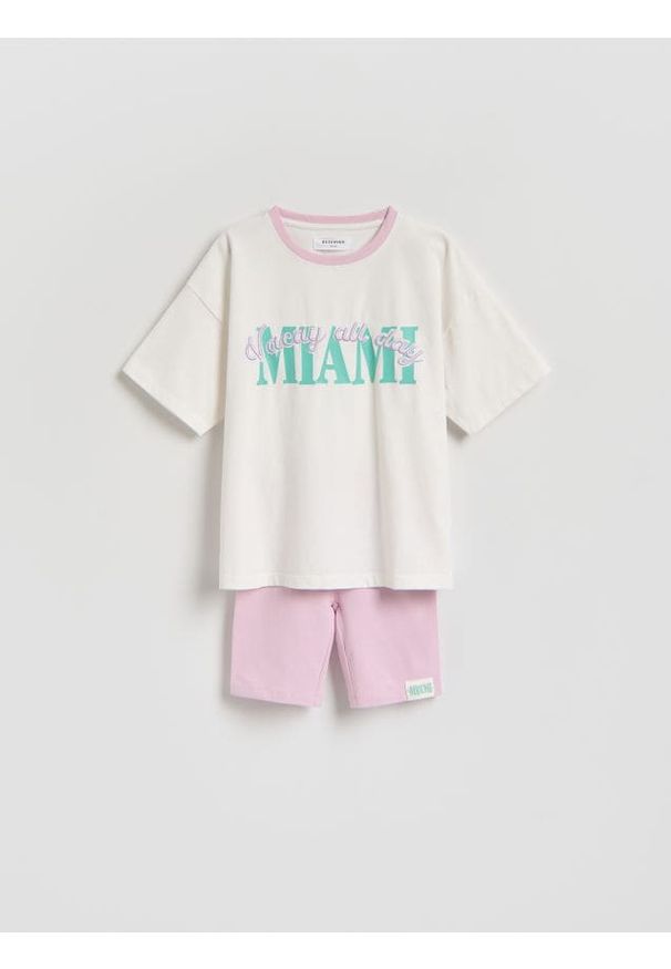 Reserved - Bawełniany komplet z szortami - lawendowy. Kolor: fioletowy. Materiał: bawełna
