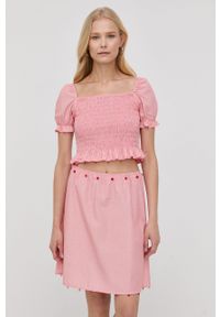 MAX&Co. sukienka bawełniana kolor pomarańczowy midi rozkloszowana. Typ kołnierza: dekolt w karo. Kolor: pomarańczowy. Materiał: bawełna. Długość rękawa: krótki rękaw. Typ sukienki: rozkloszowane. Długość: midi #2