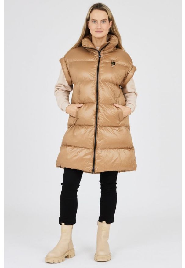 Blauer USA - BLAUER Długi brązowy bezrękawnik damski Daisy, Rozmiar S. Kolor: brązowy. Materiał: poliamid. Długość rękawa: bez rękawów. Długość: długie