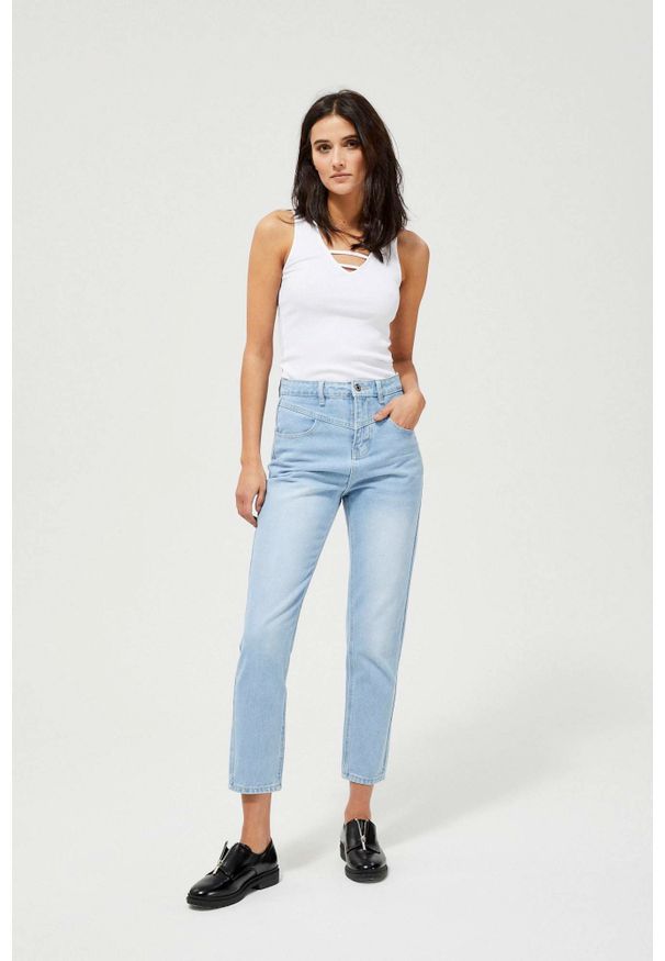 MOODO - Jeansy mom fit. Stan: podwyższony. Długość: długie. Wzór: gładki