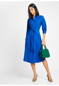 bonprix - Sukienka midi z przewiązaniem. Kolor: niebieski. Długość: midi