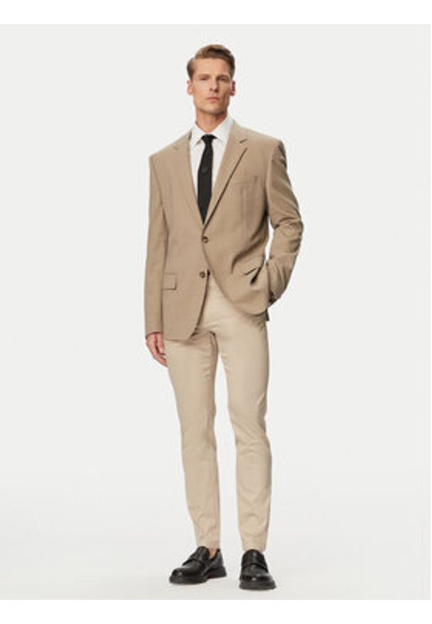 BOSS Spodnie materiałowe P-Kaiton1 50553841 Beżowy Slim Fit. Kolor: beżowy. Materiał: bawełna