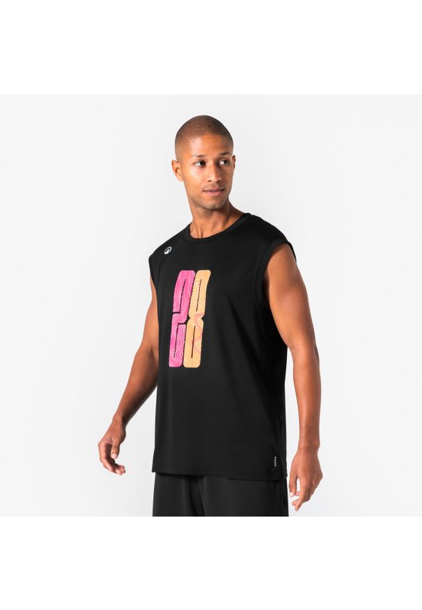 KIPSTA - Koszulka do koszykówki bez rękawów unisex Tarmak Fast 500. Kolor: czarny, wielokolorowy. Materiał: poliester, materiał. Długość rękawa: bez rękawów. Sport: koszykówka