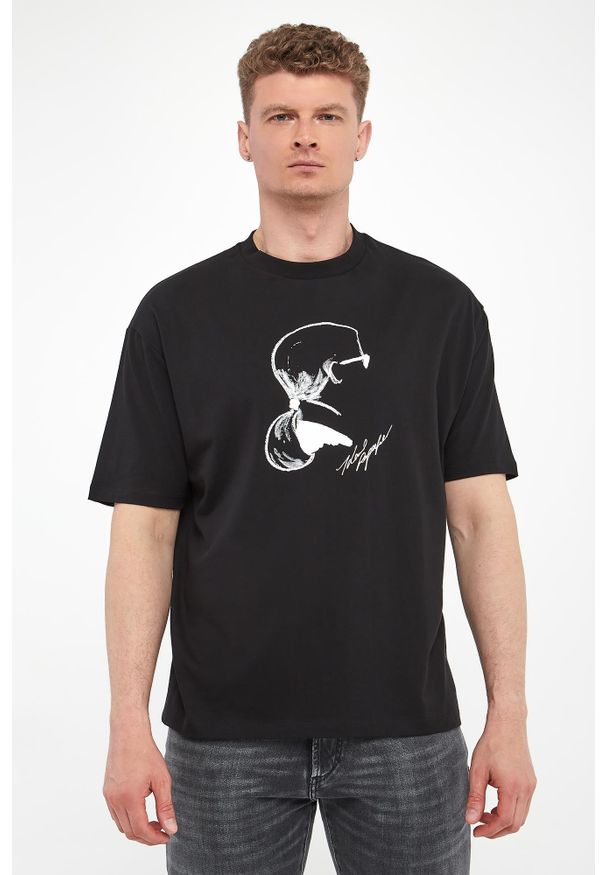 Karl Lagerfeld - T-shirt męski z haftem KARL LAGERFELD. Wzór: haft