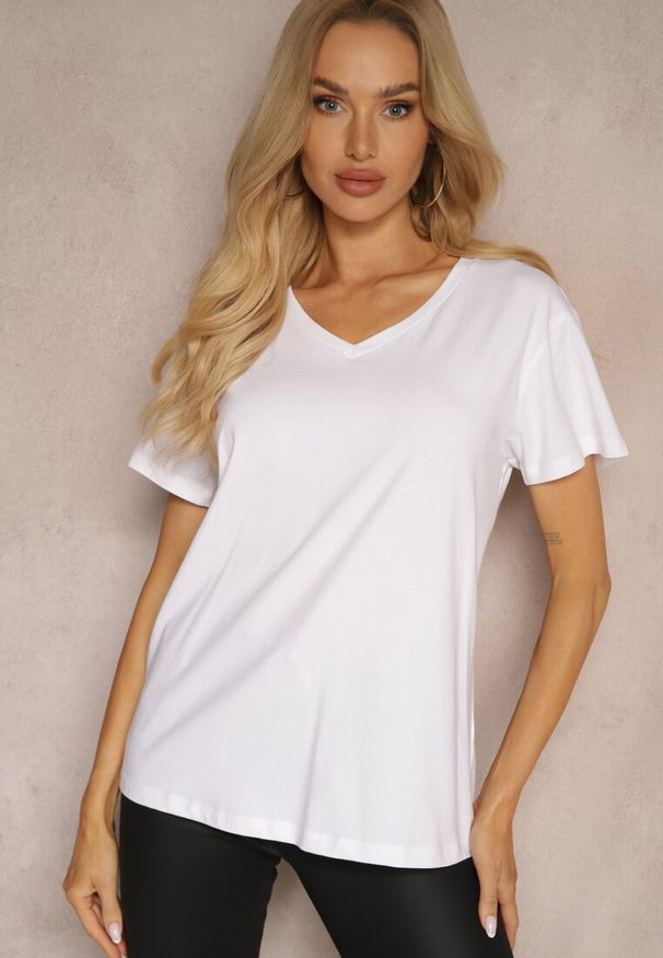 Renee - Biały Klasyczny T-shirt z Bawełny Irithnea. Okazja: na co dzień. Kolor: biały. Materiał: bawełna. Styl: klasyczny