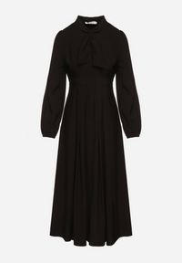 Born2be - Czarna Wiskozowa Plisowana Sukienka z Wiązaniem Asorrise. Okazja: na co dzień. Kolor: czarny. Materiał: wiskoza. Styl: elegancki, casual
