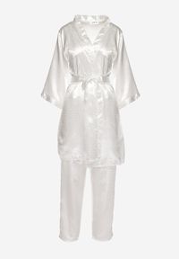 Born2be - Biały 6-częściowy Komplet Piżamowy Szlafrok, Koszula Nocna Spodnie Top Szorty i Opaska Kirosa. Kolor: biały. Materiał: tkanina