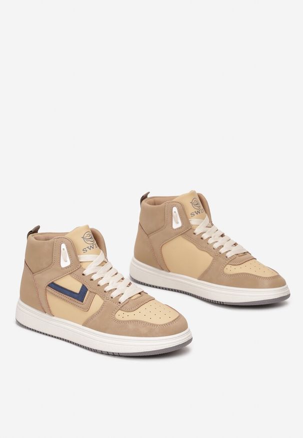 Born2be - Ciemnobeżowe Sneakersy Alcothee. Kolor: beżowy. Materiał: jeans. Obcas: na obcasie. Wysokość obcasa: niski