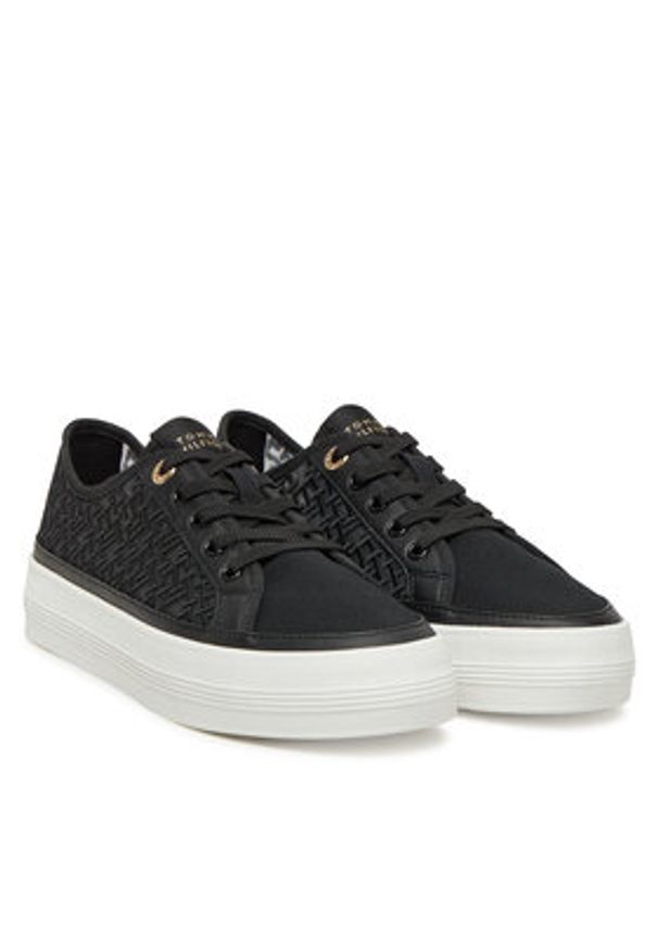 TOMMY HILFIGER - Tommy Hilfiger Sneakersy Vulc Embroidered Sneaker FW0FW08685 Czarny. Kolor: czarny. Materiał: materiał