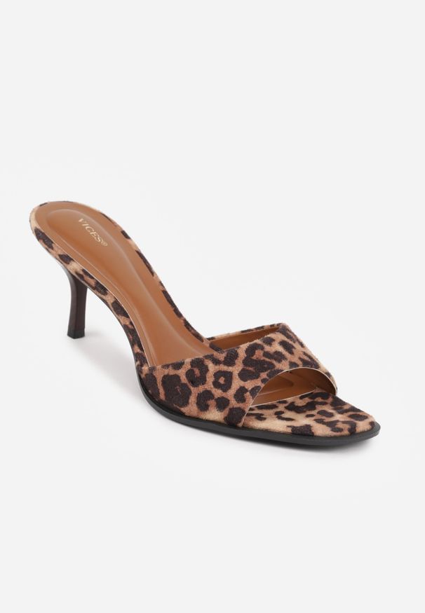 Renee - Panterkowe Eleganckie Klapki VICES na Niskiej Szpilce z Imitacji Zamszu Hartar. Materiał: zamsz. Obcas: na obcasie. Styl: elegancki. Wysokość obcasa: średni