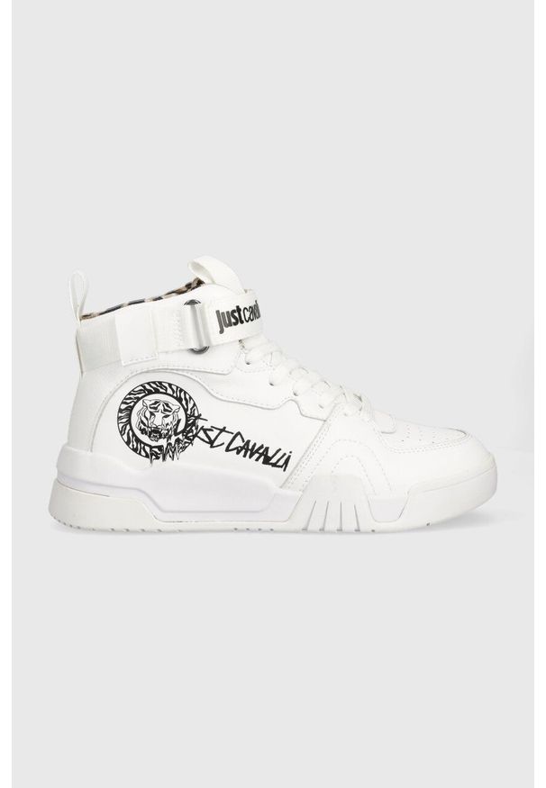 Just Cavalli sneakersy kolor biały 75RA3SA3 ZP377 003. Nosek buta: okrągły. Zapięcie: rzepy. Kolor: biały. Materiał: guma. Szerokość cholewki: normalna