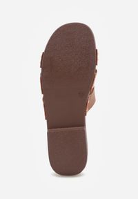 Born2be - Brązowe Płaskie Klapki w Stylu Drewniaków Zdobione Nitami Snodea. Okazja: na co dzień. Kolor: brązowy. Materiał: jeans, len. Wzór: aplikacja. Sezon: lato. Styl: boho, casual #8