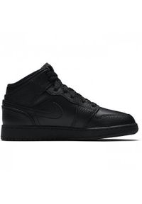 Buty do chodzenia dla dzieci Nike Air Jordan 1 Mid. Zapięcie: sznurówki. Kolor: czarny. Materiał: materiał. Szerokość cholewki: normalna. Model: Nike Air Jordan. Sport: turystyka piesza