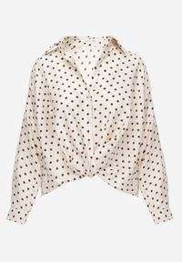 Born2be - Beżowa Wiskozowa Koszula w Kropki z Ozdobnym Węzłem Corilis. Okazja: na co dzień. Typ kołnierza: kołnierzyk klasyczny. Kolor: beżowy. Materiał: wiskoza. Długość: długie. Wzór: kropki. Styl: casual, klasyczny #7